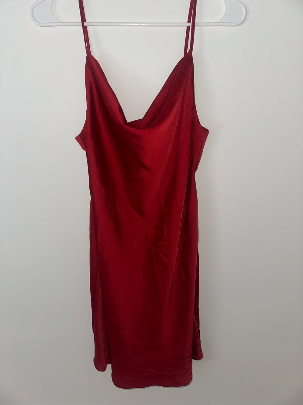 Satin Cowl Neck Slip Dress in Deep Red